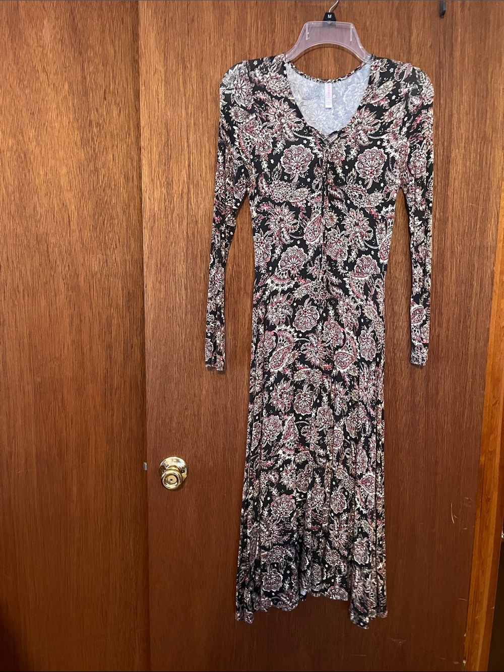 Xhilaration Black Floral Midi Dress with gold and orange Print